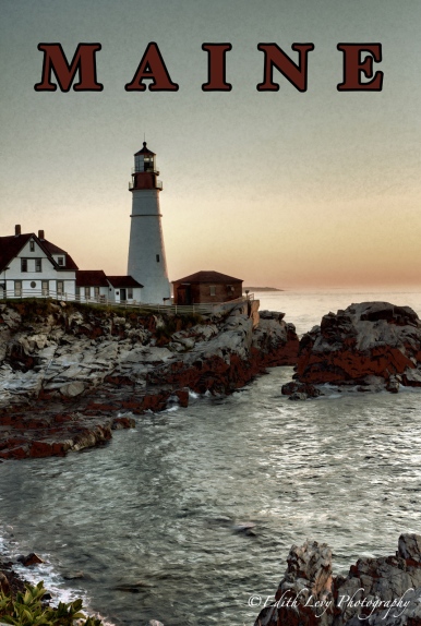 Maine, Portland Head, vintage travel poster, lighthouse